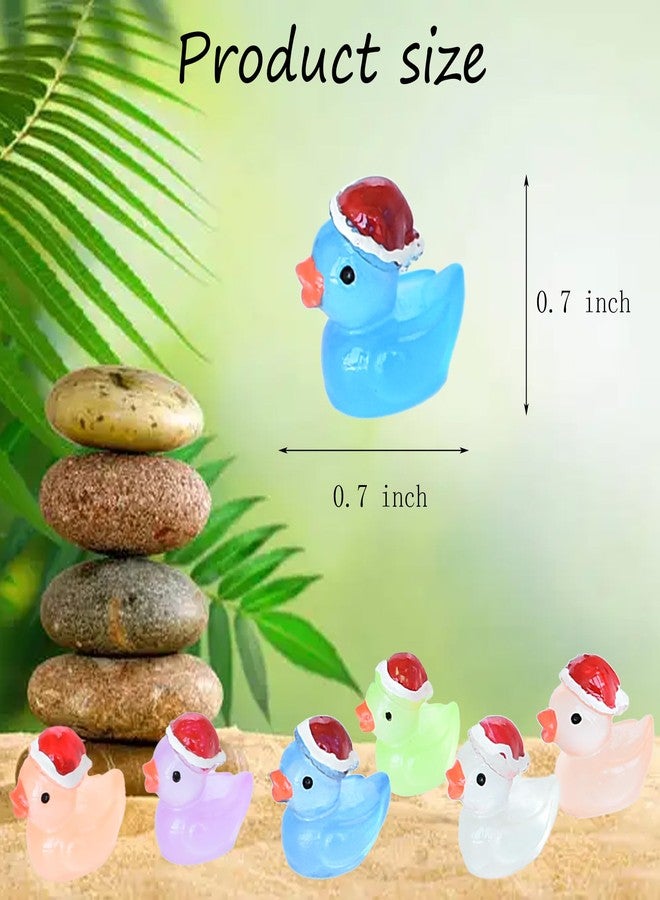 Tindobewan 50 PCS Tiny Ducks Glow in The Dark Mini Resin Ducks Miniature Christmas Hat Duck Figures Ornament for Xmas, Craft, Dollhouse, Slime, Home Decorations(10 Colors) - Image 2